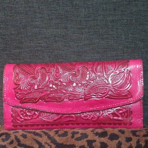 Mexico Pink Leather Trifold Leather Flower Print Wallet - Picture 6 of 6